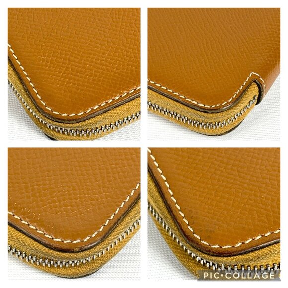 HERMES Epsom Silk'In Wallet Gold Jaune De Naples Tan Brown Zip Long Bag Leather - Picture 12 of 16